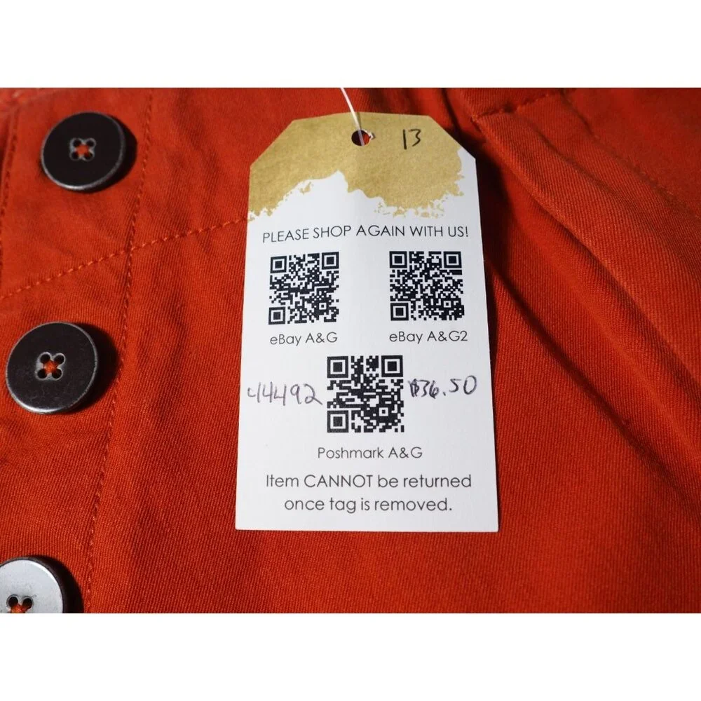 Anthropologie Dark Orange Essential Chino Sailor Button Cropped Pants, Size 4P